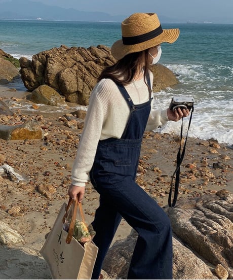 flare denim salopette/2color