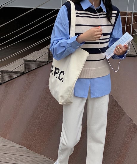 random border knit vest/2color