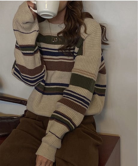 random border rib knit/2color