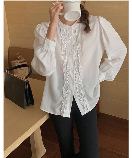 stand collar frill shirt