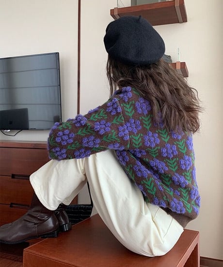 [OUTLET]retro flower knit pullover