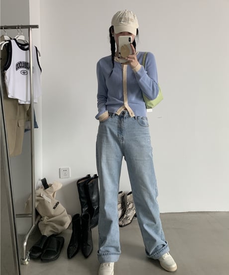 bi-color line cardigan/3color