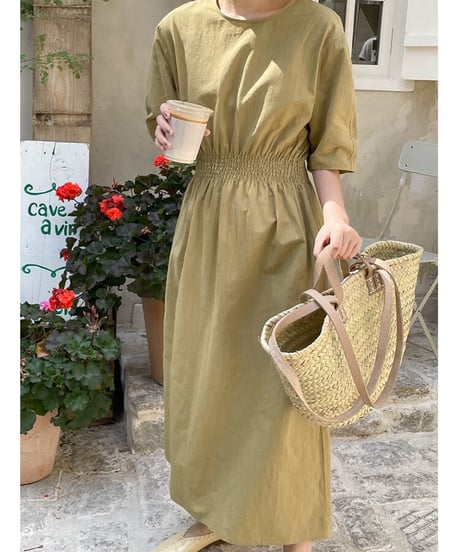 waist mark linen dress/3color