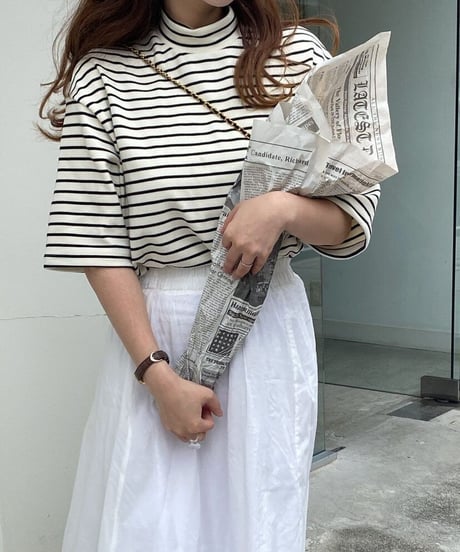 mock neck border T-shirt/2color(ネコポス)