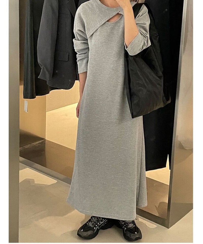 amerge.(アメルジュ)bolero×onepiece set グレー asymmetry bolero & one-piece SET/4color | as.style