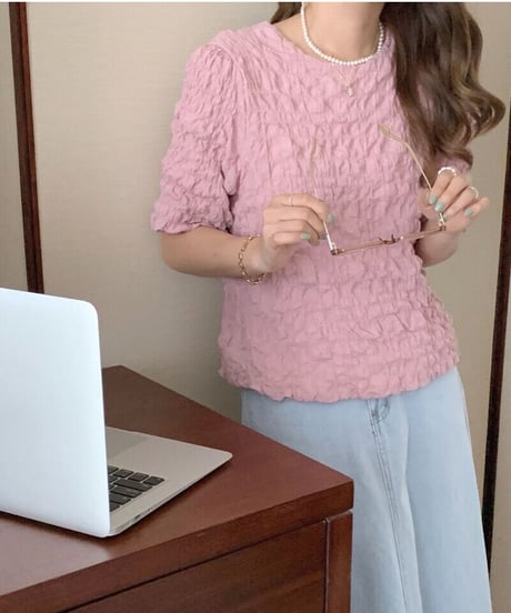 bubble U neck tee/4color