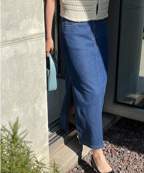 side slit denim long skirt