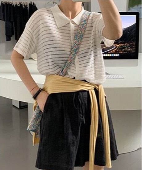 sheer border shirt/2color
