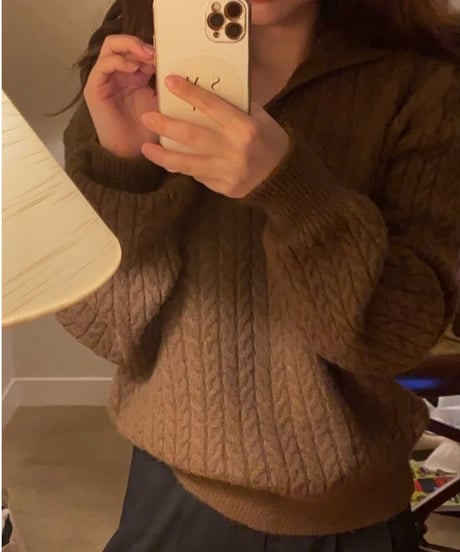 [OUTLET]cable open collar knit/3color