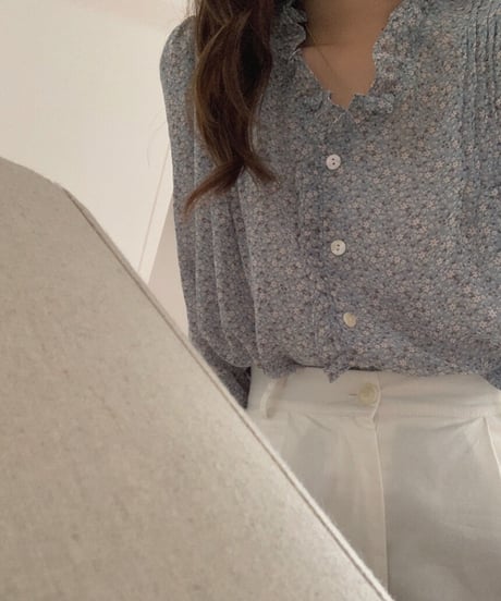 flower V neck chiffon blouse/3color
