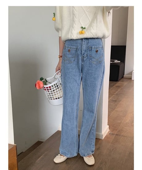 front pocket semi flare denim/2color
