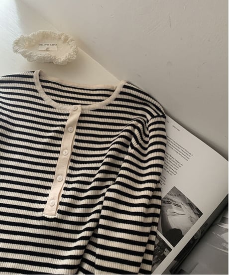 (抗ピーリング)henry neck border tops/2color(ネコポス)
