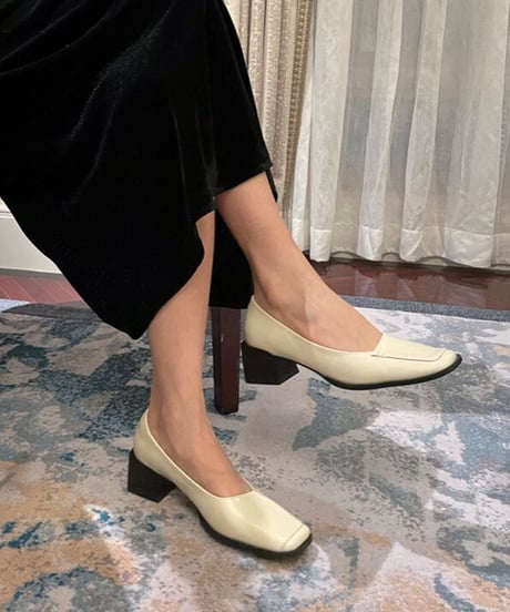 square toe chunky pumps/3color
