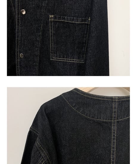 [OUTLET]no collar denim jacket/2color