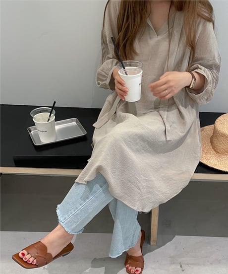 ribbon cotton tunic/4color