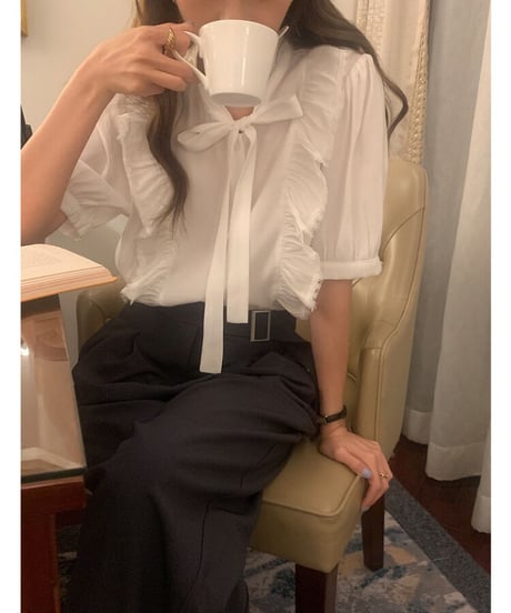frill ribbon blouse(ネコポス)