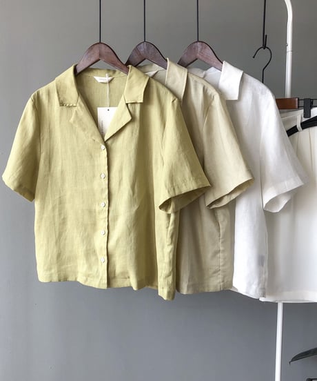 cotton linen open collar shirt/3color