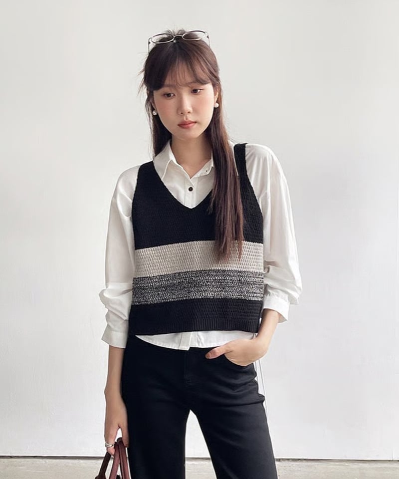 トップス OHESHIO cashmere dot knit color block knit tops/2color(ネコポス) | as.style