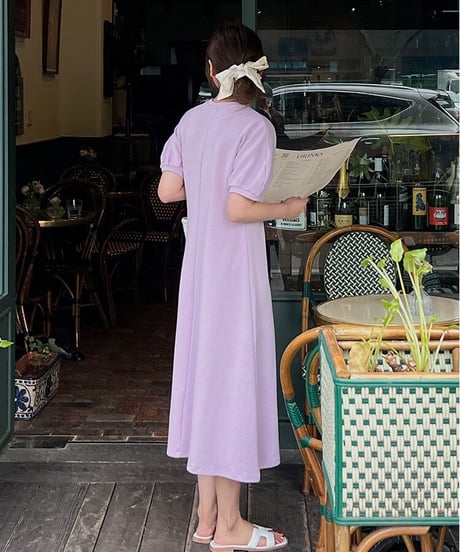 puff sleeve simple dress/3color