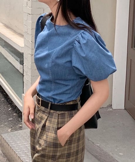 denim balloon sleeve tops