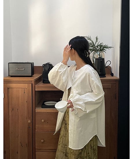 cotton linen long blouse/3color
