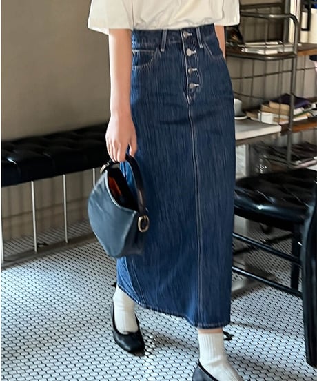 front button denim skirt/2color