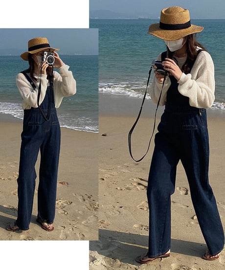 flare denim salopette/2color