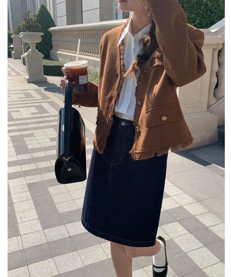 simple middle denim skirt/2color