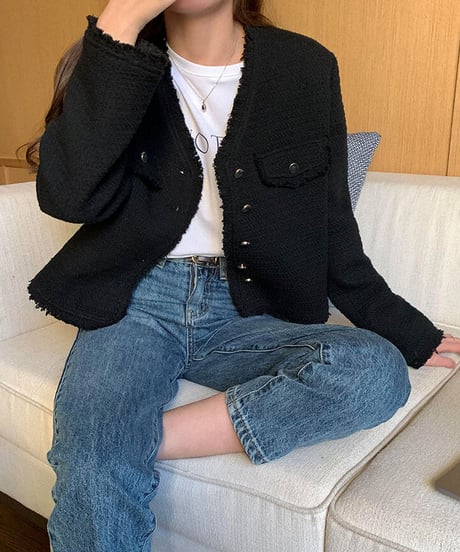 V neck tweed jacket/2color