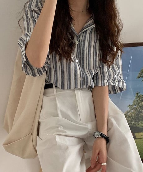 linen 100% stripe shirt/2color