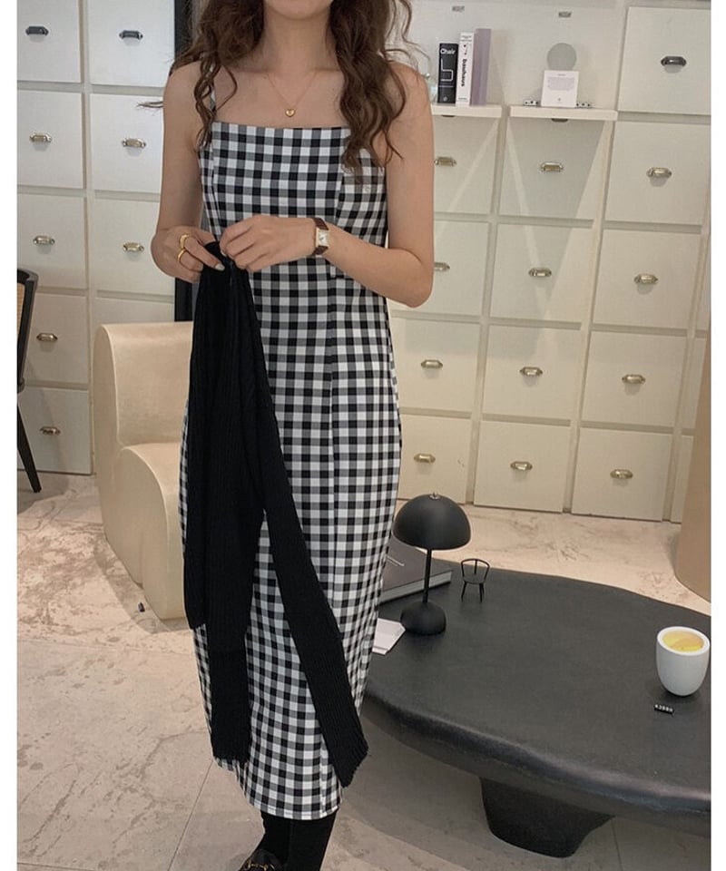タグ付き 極美品 日本製 最近モデル Camisole Dress check camisole dress/2color | as.style