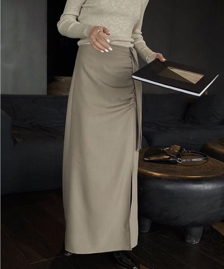 ribbon tight long skirt/2color