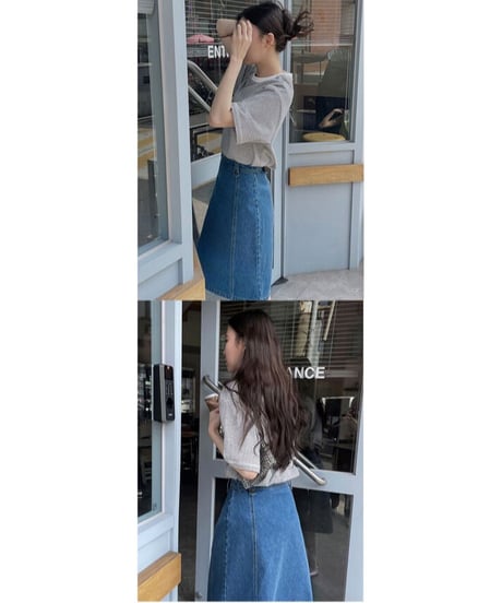 A line middle denim skirt/2color