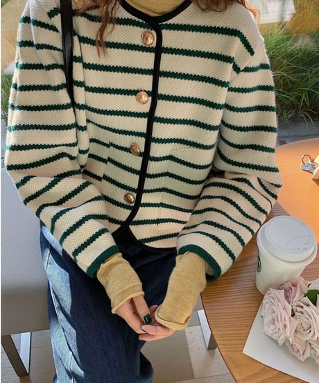 border piping knit jacket/2color