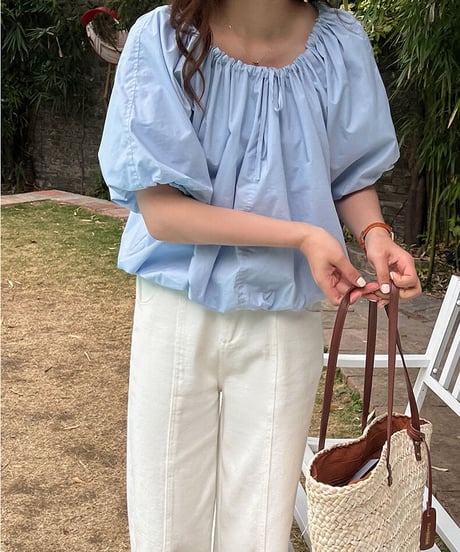 volume gather blouse(half sleeve)/2color(ネコポス)