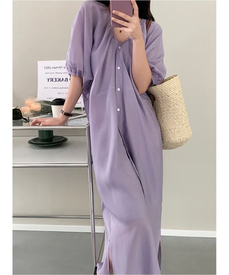 front button long dress(inner set)/3color