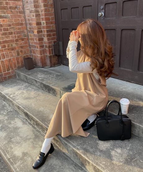 Key neck long dress/3color