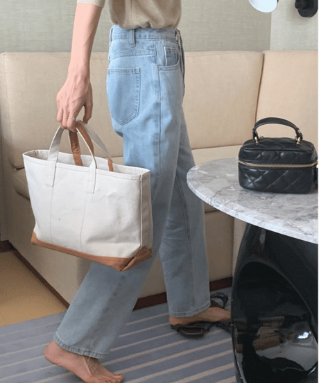 straight light denim pants