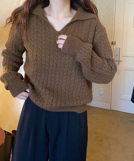 [OUTLET]cable open collar knit/3color