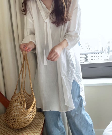 ribbon cotton tunic/4color