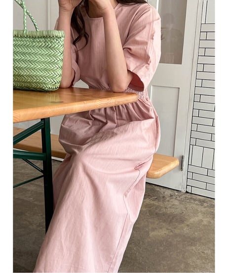 waist mark linen dress/3color