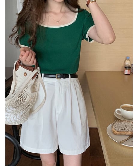 piping square neck tee/4color(ネコポス)