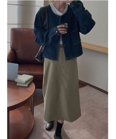 [OUTLET]no collar denim jacket/2color