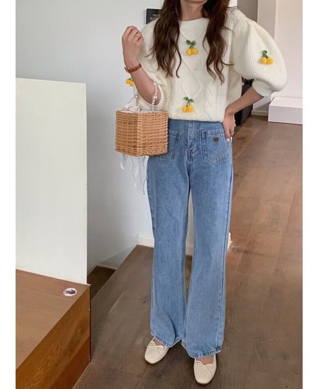 front pocket semi flare denim/2color