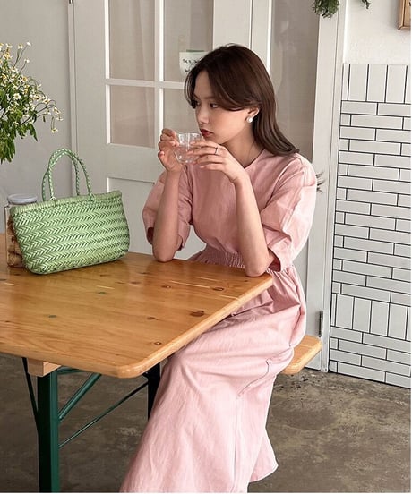 waist mark linen dress/3color