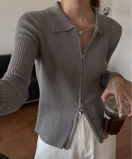 zip up rib knit/5color(ネコポス)