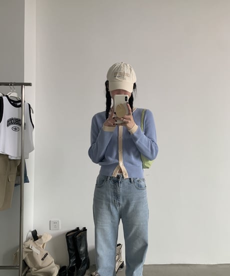 bi-color line cardigan/3color
