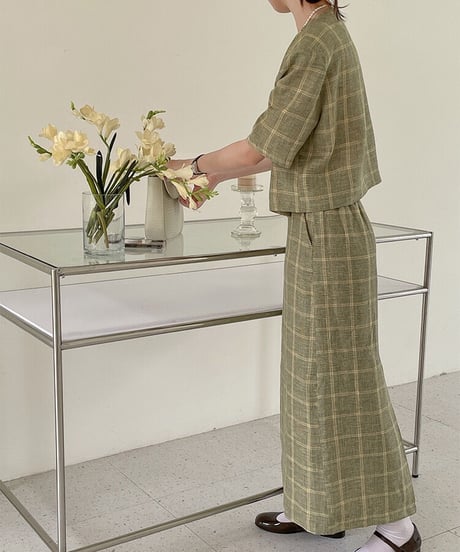 （linen 100%）linen check SET UP(上)/2color