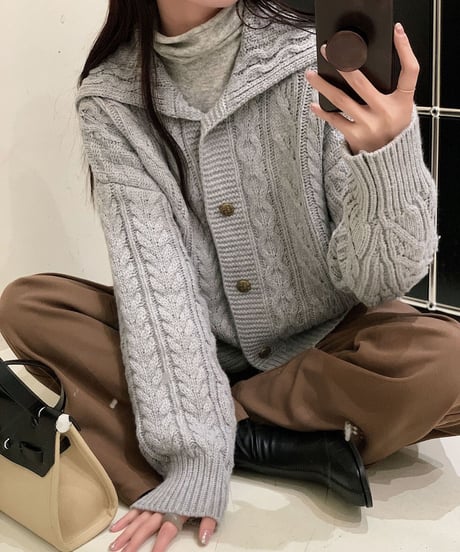 sailor collar knit cardigan/3color