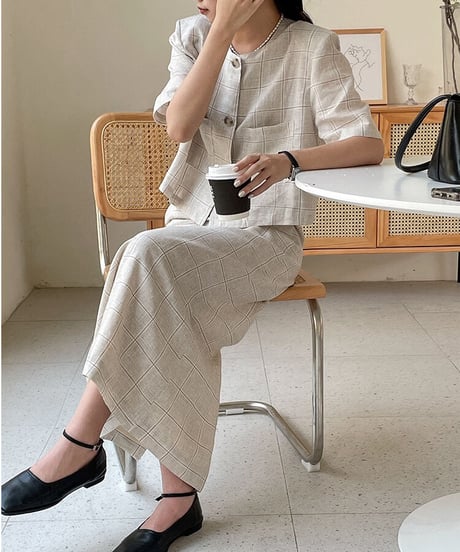 （linen 100%）linen check SET UP(上)/2color